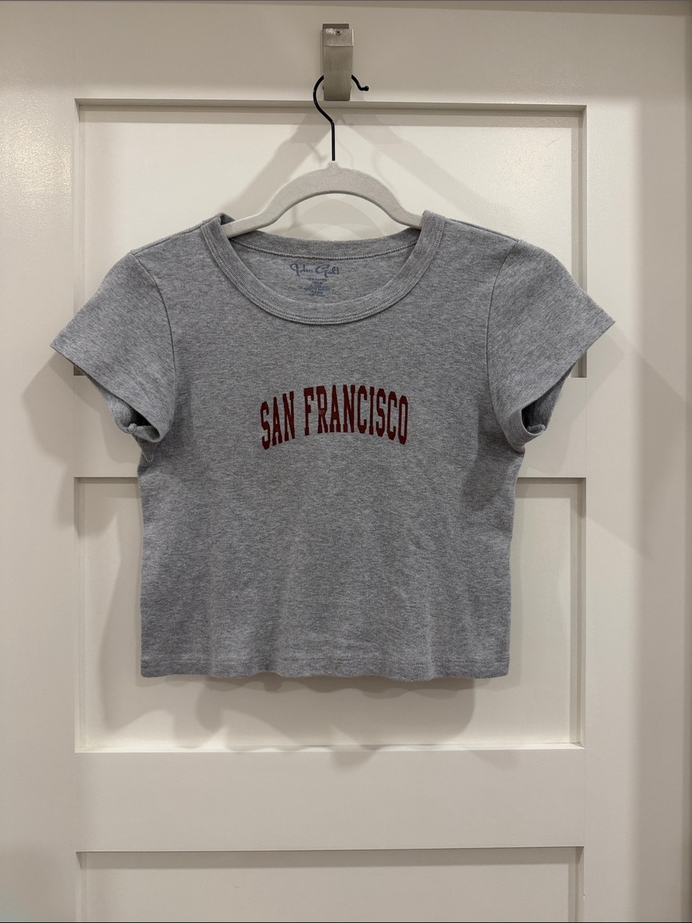 Brandy Melville Gray Crop Tee with Maroon 'San Francisco' Graphic